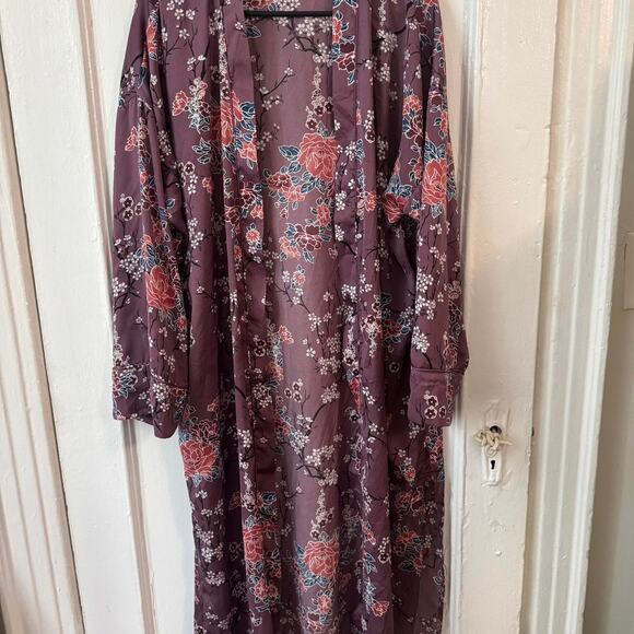 Silk like kimono Style Mauve floral elegant luxury Cottagecore Cherry Blossom - Picture 2 of 4